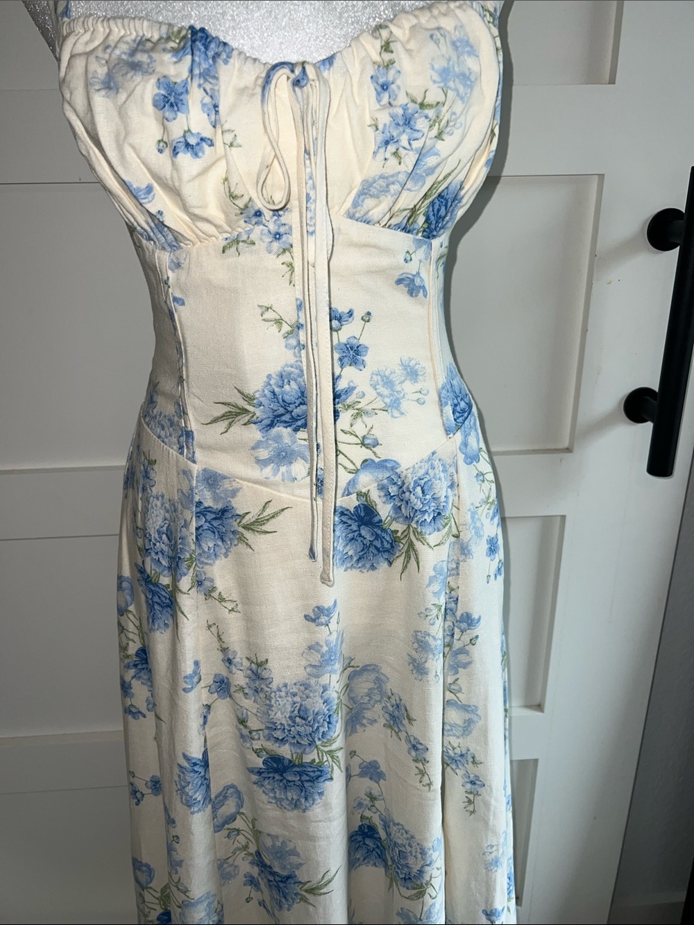 Blue Floral Cream Maxi Dress - Sleeveless Summer Dress - Picture 3 of 8